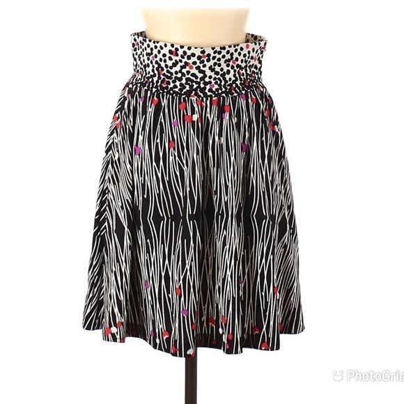TIBI Abstract Print Full Skirt Jersey Knit Polka Dot Stripe Black Cream Short XS - Picture 1 of 11